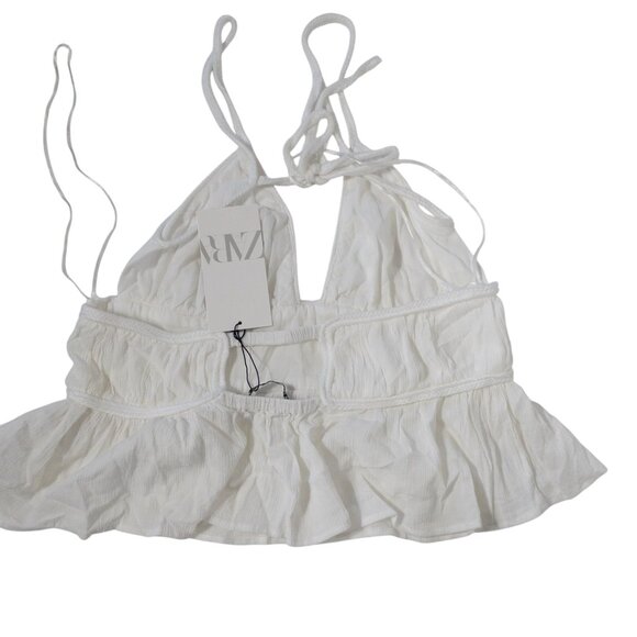 NWT Zara White Sleeveless Tank Top Strappy Tie Back Flare SZ M - Picture 5 of 11